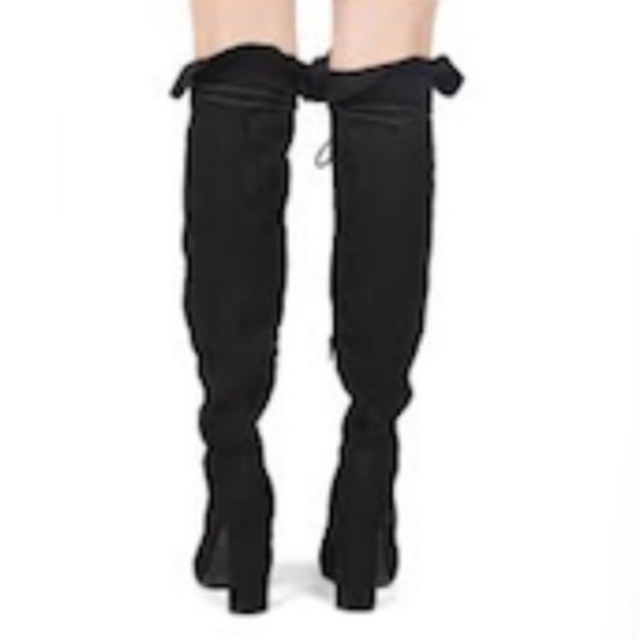 RESTOCKED Faux Suede Lace Up Knee Hi Boots – Black - Picture 6 of 6